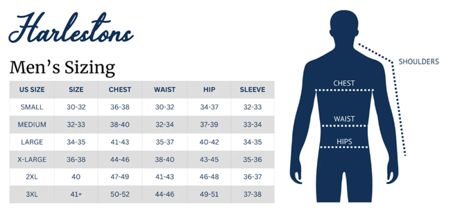 Harlestons Mens Size Chart