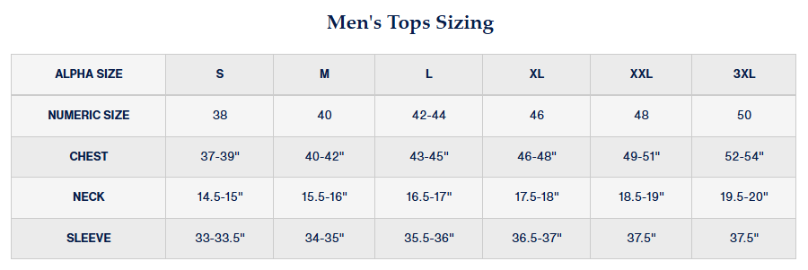 Mens Peter Millar Size Chart