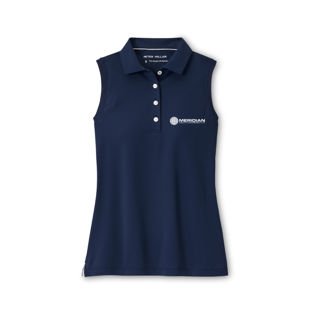 Mesh Sleeveless Button Polo - Navy