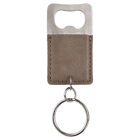 Bottle Opener Leatherette Keychain - Grey