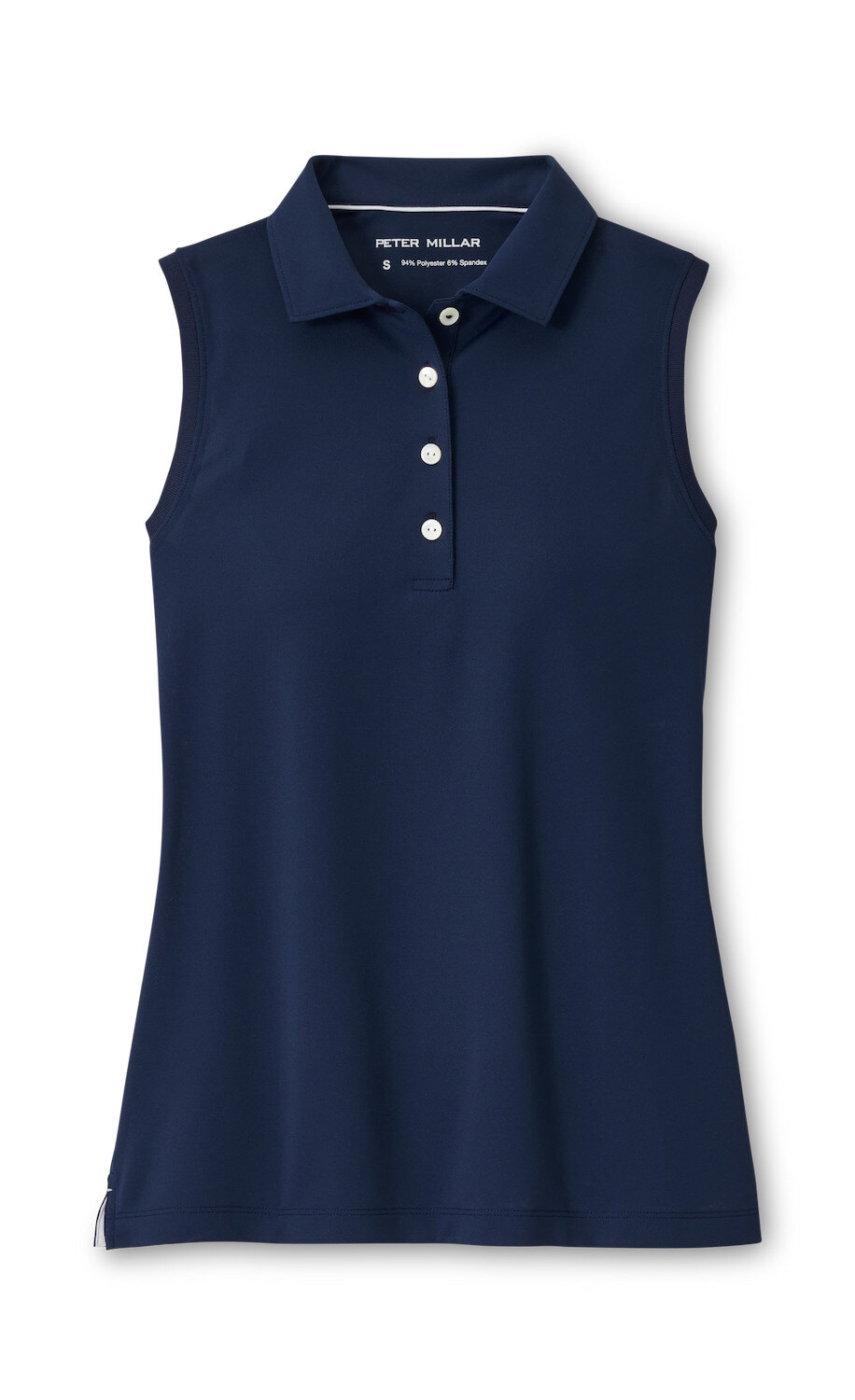 Mesh Sleeveless Button Polo - Navy