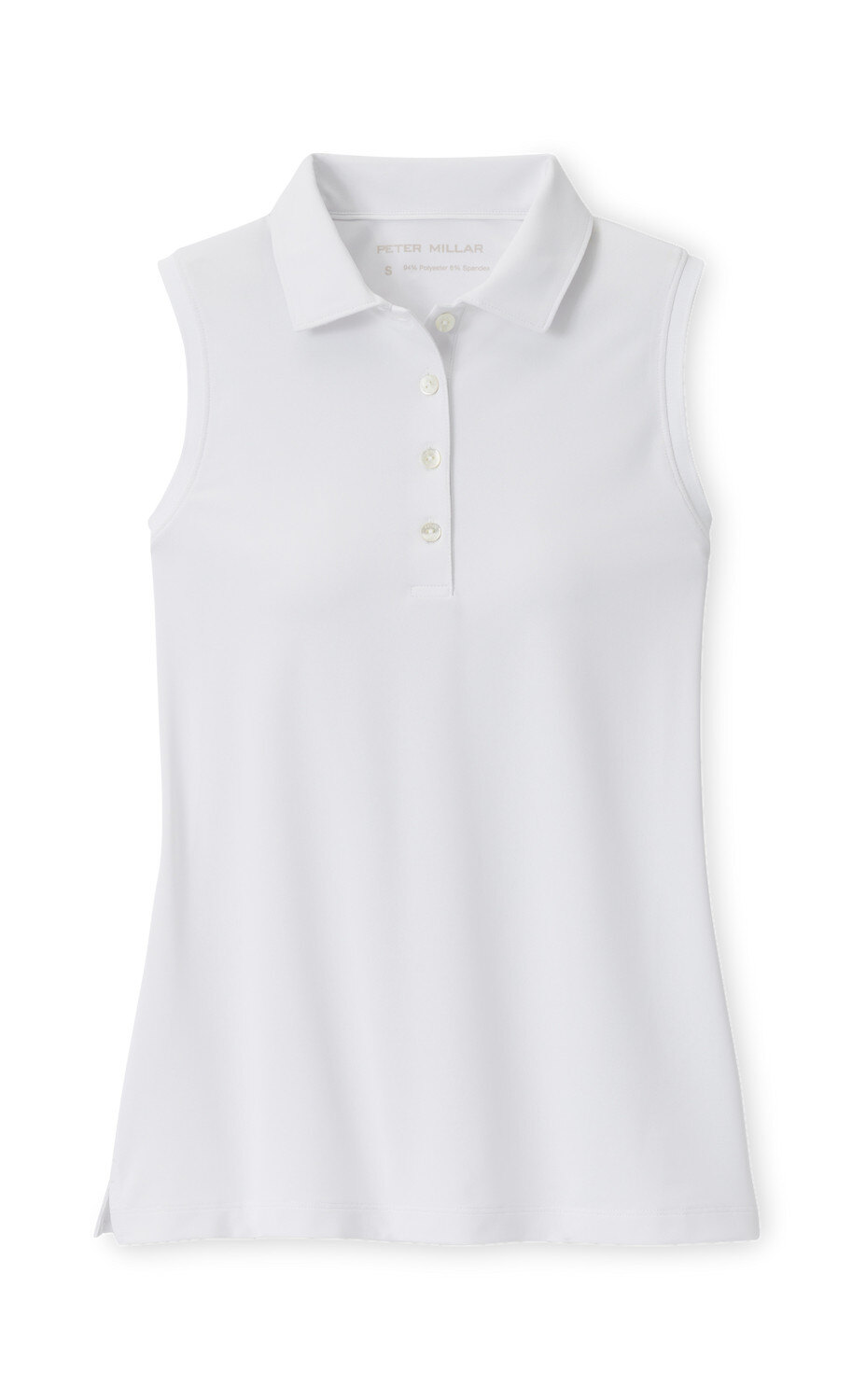 Mesh Sleeveless Button Polo - White